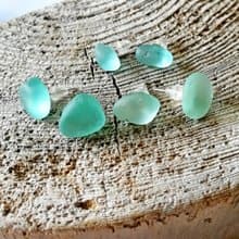 Sea Glass Stud Earrings 海玻璃耳環 Aqua Sea Glass Earrings 海廢飾品Blue Sea Glass Jewelry