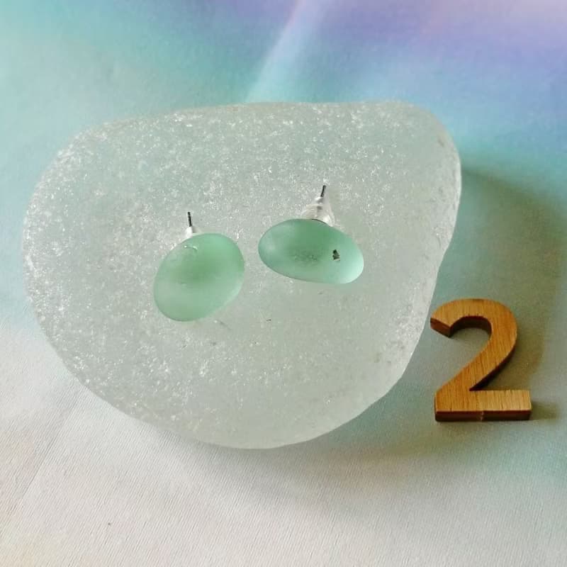 Sea Glass Stud Earrings 海玻璃耳環 Aqua Sea Glass Earrings 海廢飾品Blue Sea Glass Jewelry