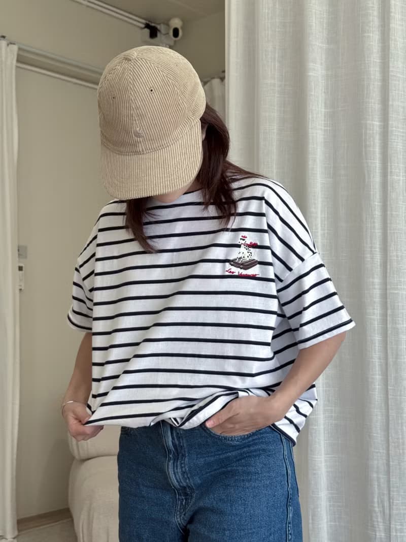 (男女皆可) 短袖彈性棉上衣 : Stripe Collection