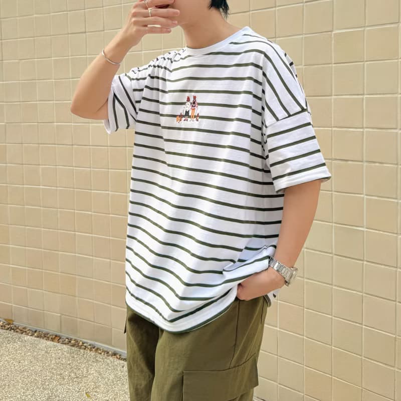 (男女皆可) 短袖彈性棉上衣 : Stripe Collection