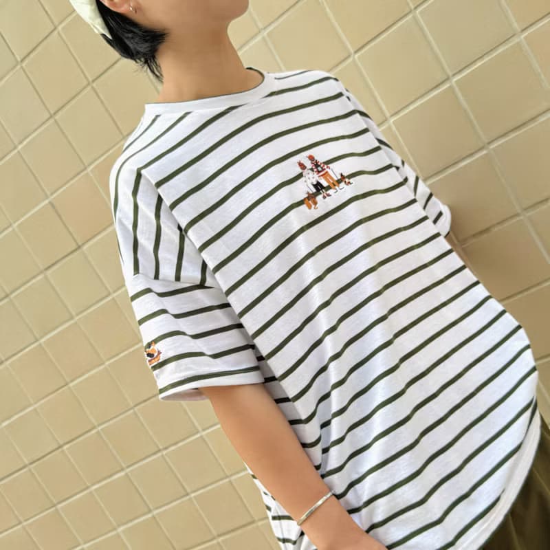 (男女皆可) 短袖彈性棉上衣 : Stripe Collection