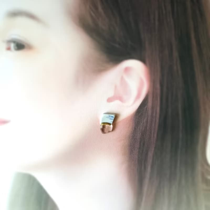 シー陶器 水晶 金継ぎ ピアス イヤリング ノンホールピアス 天然石 アレルギー対応 陶器 シンプル