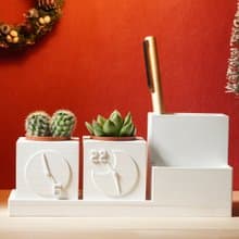 【升遷禮物3】步步高升水泥筆筒底座 & 準時下班多肉盆栽 3件組