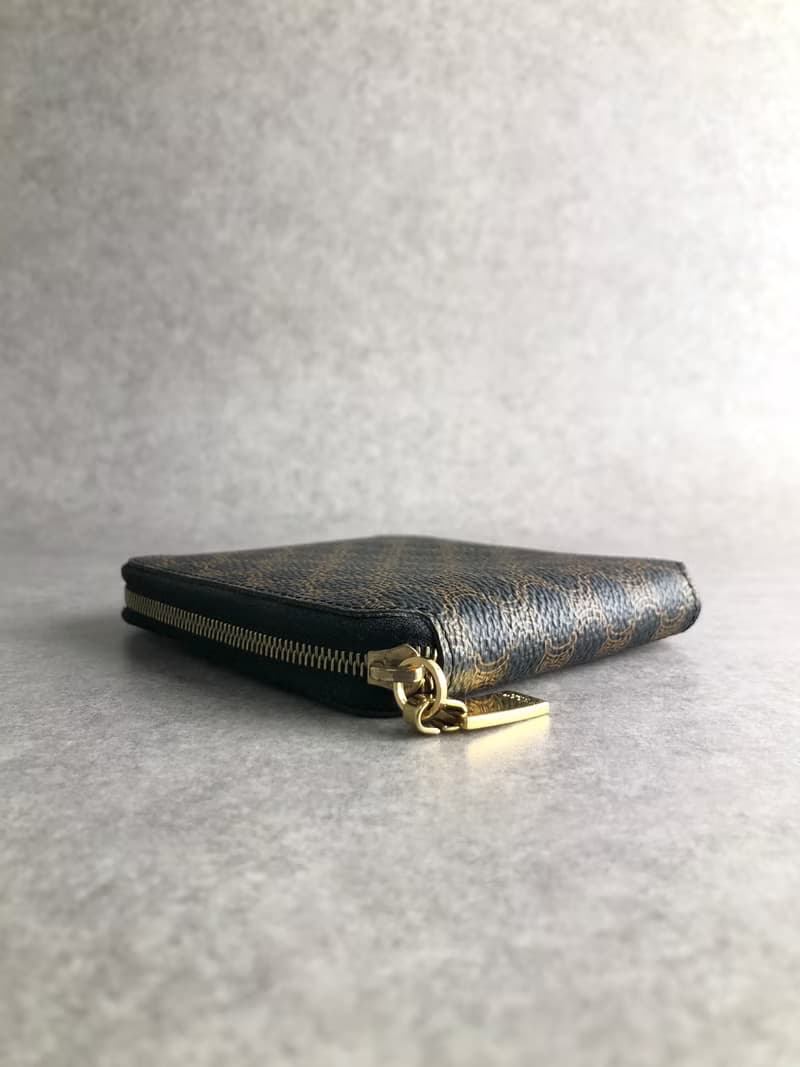【 日本直送　名牌中古包 】CELINE セリーヌ マカダム 財布 ブラック PVC レザー ラウンドファスナー vintage ヴィンテージ p26tze