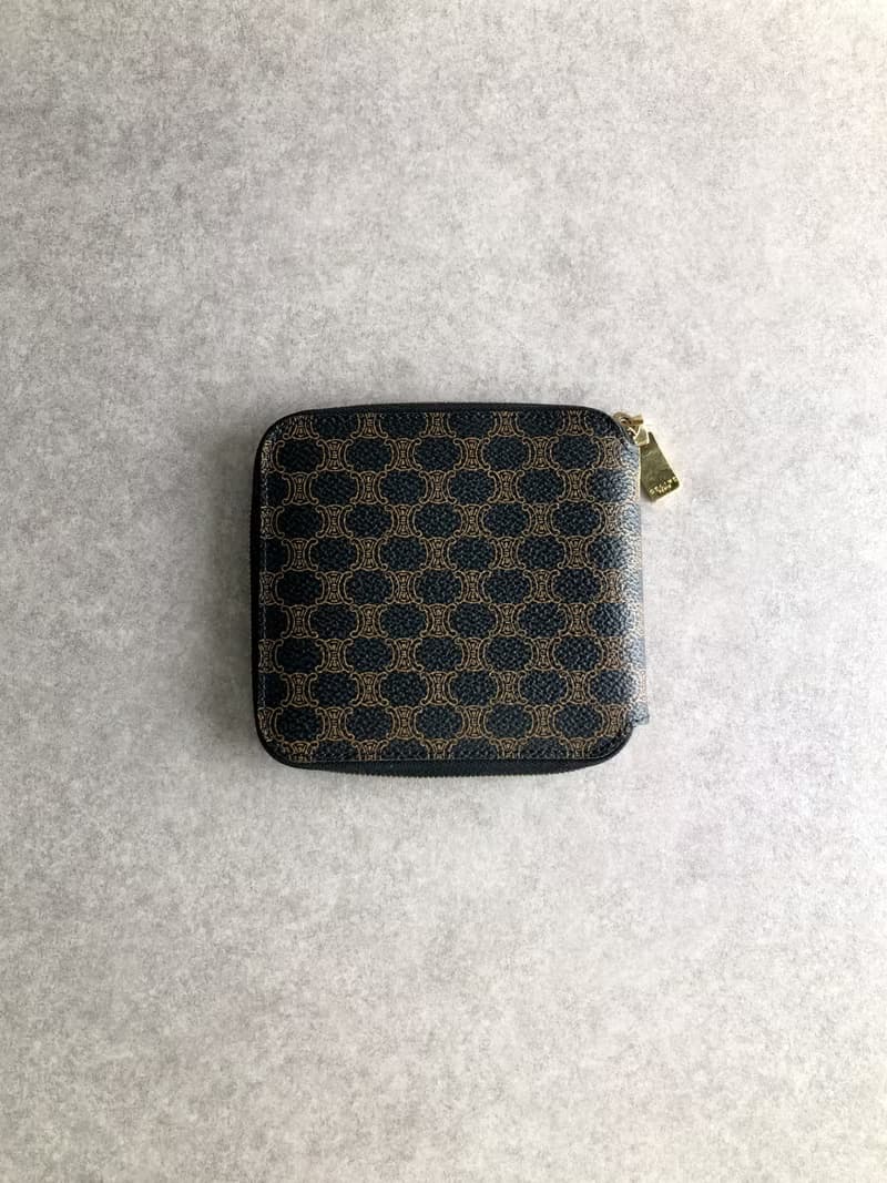 【 日本直送　名牌中古包 】CELINE セリーヌ マカダム 財布 ブラック PVC レザー ラウンドファスナー vintage ヴィンテージ p26tze