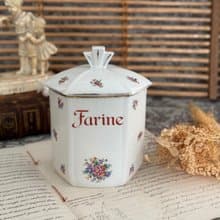 40816-迷人法國古董手繪花飾瓷罐附蓋