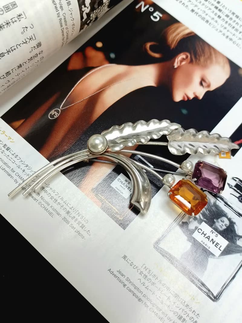 vintage jewelry 銀製立體花束別針