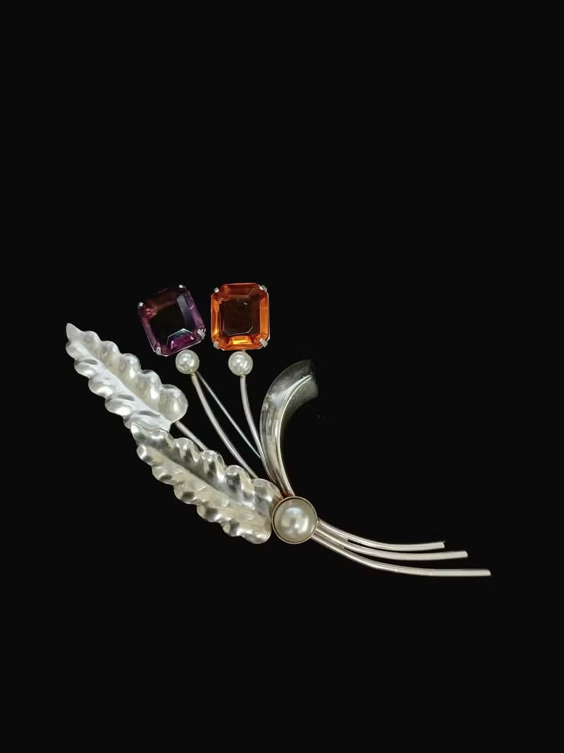 vintage jewelry 銀製立體花束別針