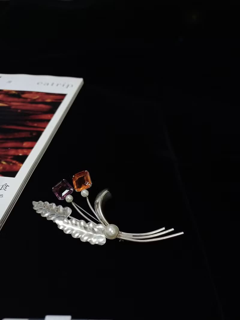 vintage jewelry 銀製立體花束別針