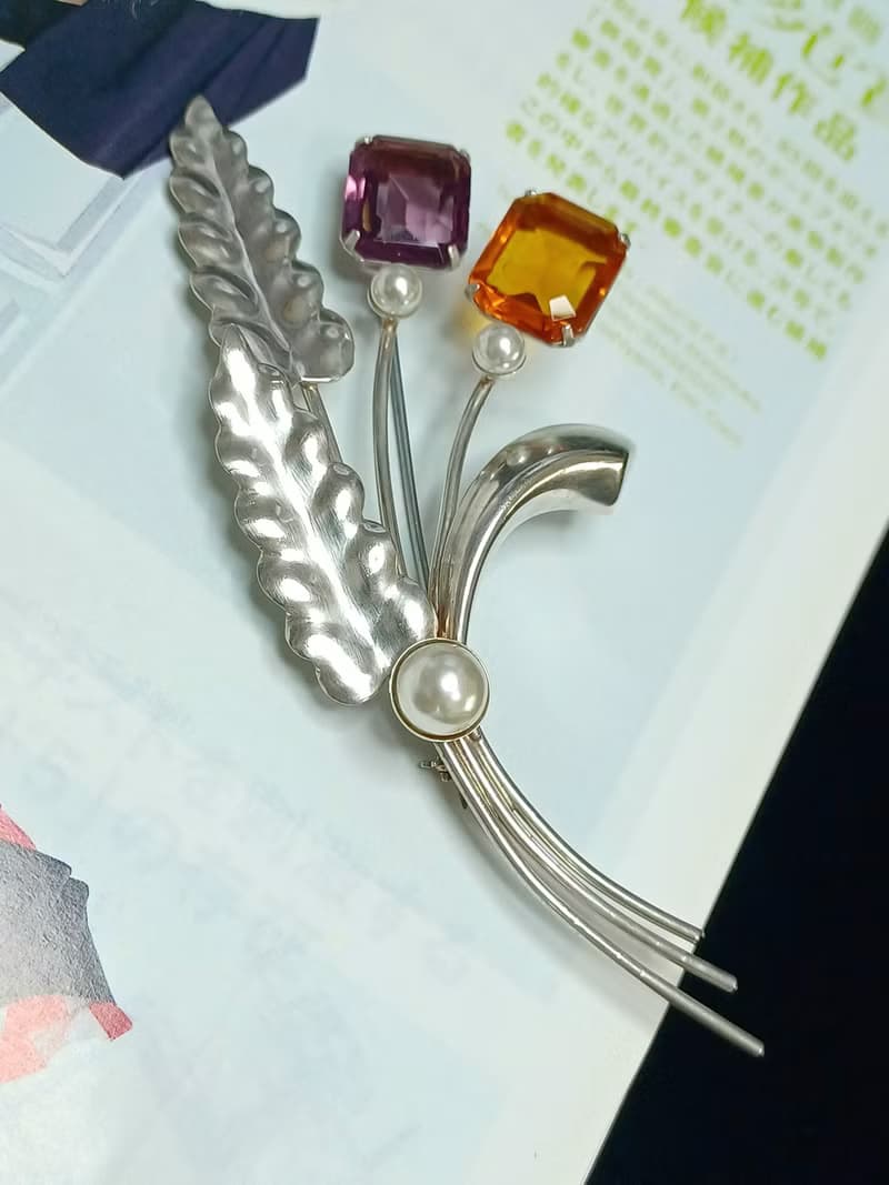 vintage jewelry 銀製立體花束別針
