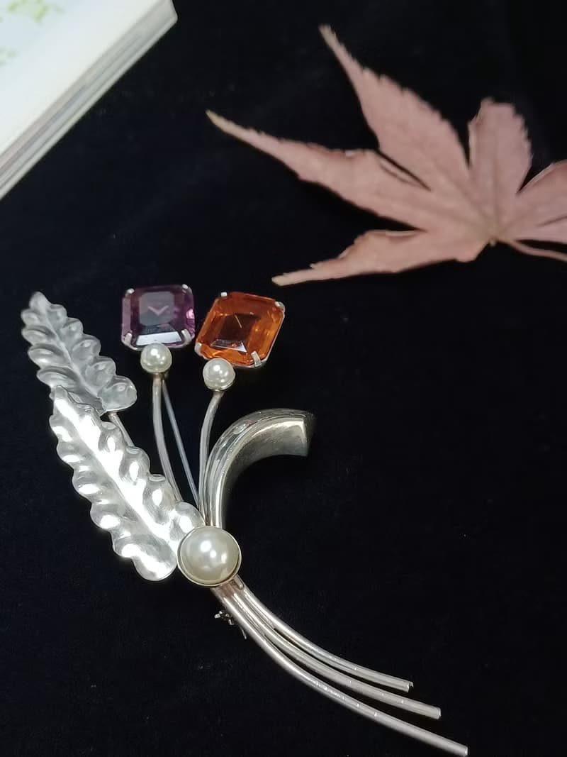 vintage jewelry 銀製立體花束別針
