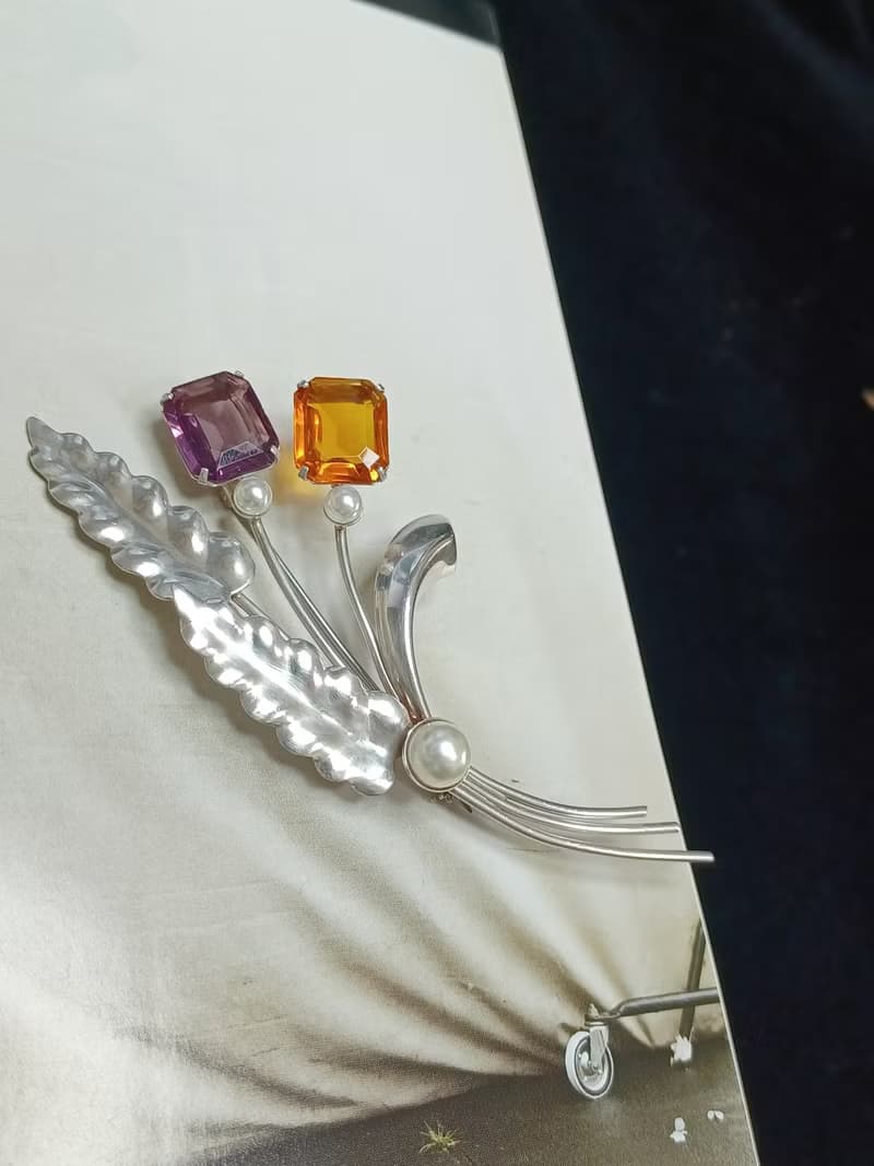 vintage jewelry 銀製立體花束別針