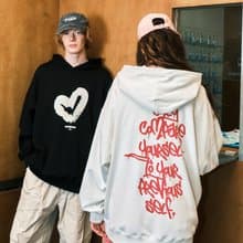 情人節男士連帽衛衣 情侶愛心發泡印花帽衫上衣