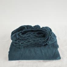 Charcoal teal linen fitted sheet / Softened linen bed sheet / Deep pocket