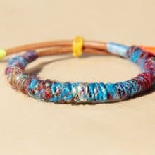聖誕禮物 手捻紗麗線真皮手繩手環手鐲-限定神秘藍色海洋(可調式)