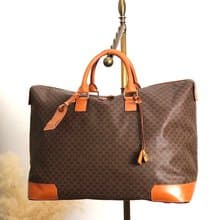 【 日本直送　名牌中古包 】CELINE セリーヌ マカダム ハンドバッグ ブラウン PVC レザー ボストンバッグ vintage ヴィンテージ tj7utz