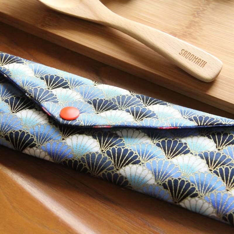 文青風環保筷袋 ~貝殼海 湛藍 日系 收納包  手作餐具袋.交換禮物