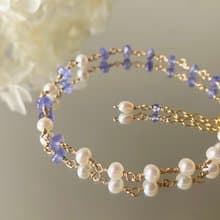 輕珠寶 坦桑石 天然珍珠 || 14KGF注金 輕奢 日系手鍊