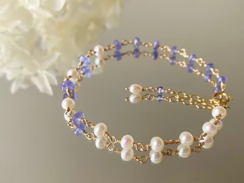 輕珠寶 坦桑石 天然珍珠 || 14KGF注金 輕奢 日系手鍊