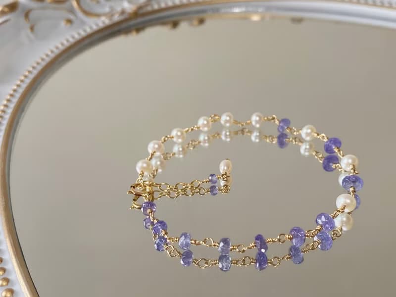 輕珠寶 坦桑石 天然珍珠 || 14KGF注金 輕奢 日系手鍊