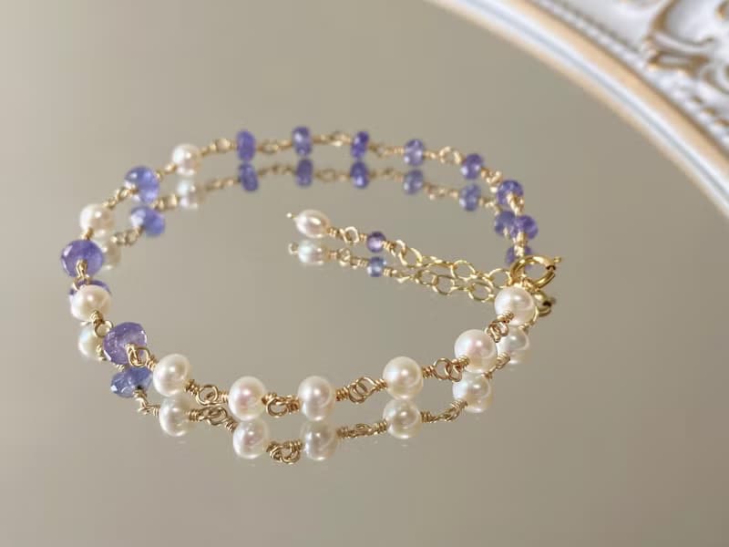 輕珠寶 坦桑石 天然珍珠 || 14KGF注金 輕奢 日系手鍊