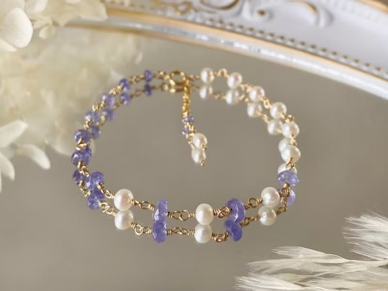 輕珠寶 坦桑石 天然珍珠 || 14KGF注金 輕奢 日系手鍊