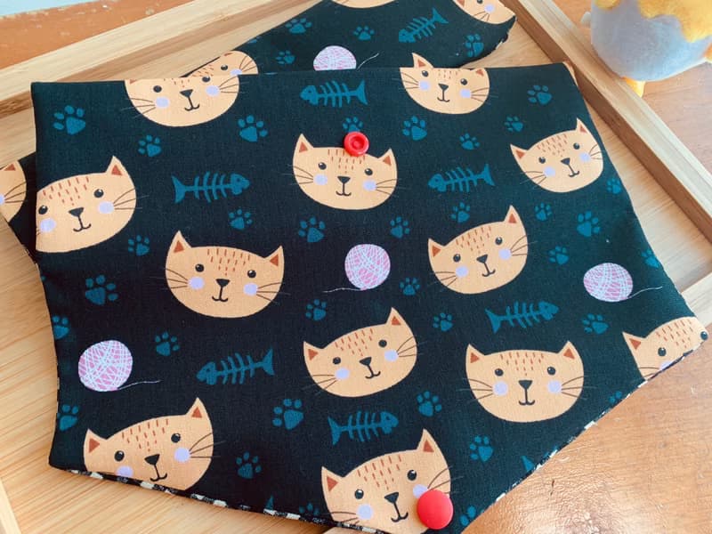 文青風環保筷袋  喵星人足跡 閃亮黑 手作餐具袋.交換禮物.