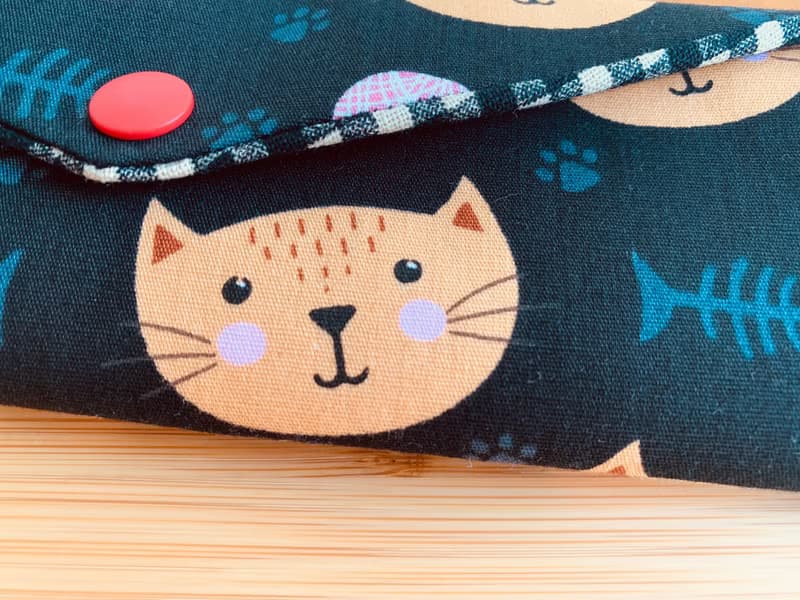 文青風環保筷袋  喵星人足跡 閃亮黑 手作餐具袋.交換禮物.