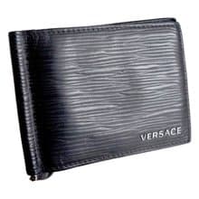 全新VERSACE 黑色真皮牛皮竹節紋短銀包卡包錢包 意大利奢侈名牌