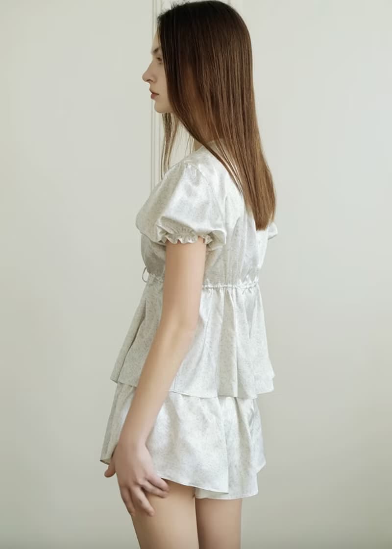 法式復古 真絲睡衣套裝 短袖短褲家居服