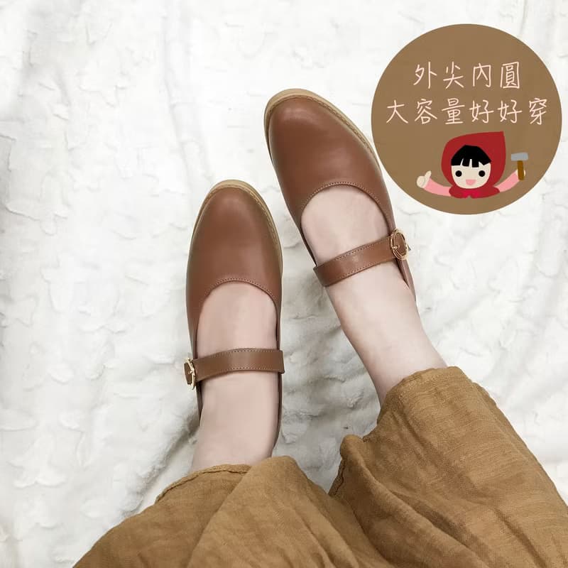 全真皮瑪莉珍娃娃鞋-焦糖棕女鞋皮鞋