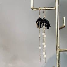 小葉人工仿珍珠耳環