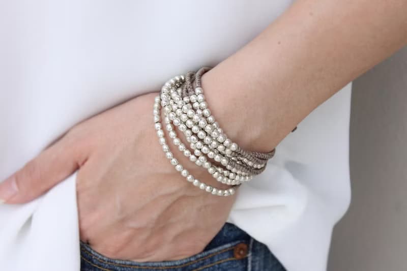 包裹串珠手鍊銀灰褐色編織手鍊項鍊多功能