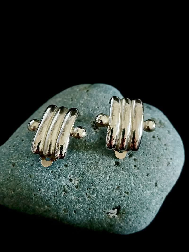 vintage jewelry  典雅低調幾何造型夾式耳環