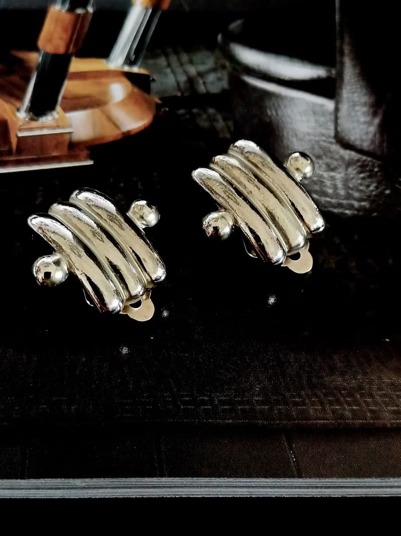 vintage jewelry  典雅低調幾何造型夾式耳環