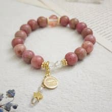 草莓拿鐵 薔薇輝/紅膠花/白水晶/月光石 天然石手鍊