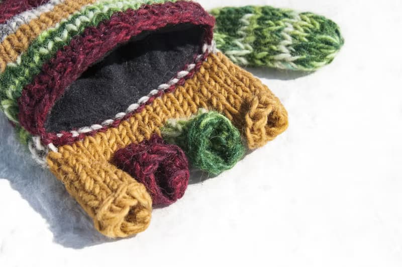 手織純羊毛針織手套/可拆卸手套/內刷毛手套/保暖手套-復古法國風