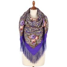 Pavlovo Posad Russian Shawl 100% Wool Scarf 125x125 cm Wrap Silk Fringe 2034-15