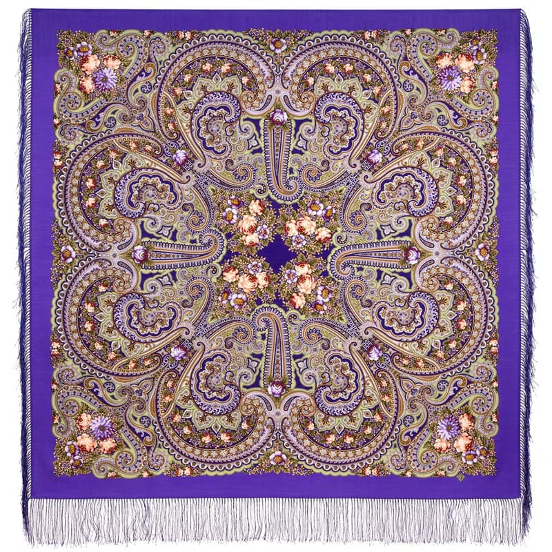 Pavlovo Posad Russian Shawl 100% Wool Scarf 125x125 cm Wrap Silk Fringe 2034-15