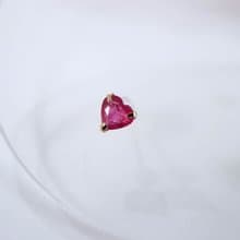 18K 黃K金 紅寶耳環 心型切割 愛心