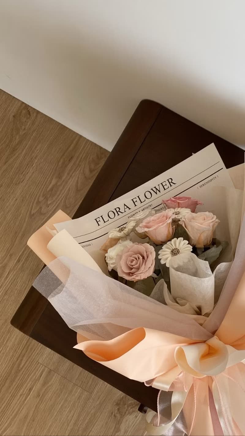 Flora Flower 乾燥永生花花束-奶油蜜橘