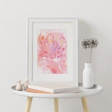 Pink flower, watercolor drawing, original art. Home wall Decor, handmade gift