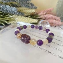 簡單就很美 極致招財款手鍊 五行水晶 紫幽靈貔貅 金鈦晶 招財 暴