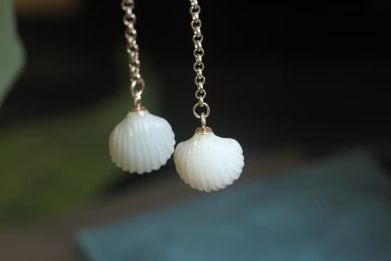 【貝殼】三彩玉手工耳飾 |長款耳墜|diy設計獨一無二耳環禮物