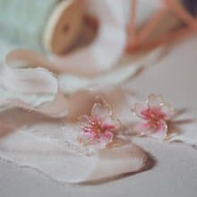 櫻 櫻花花朵水晶花樹脂耳環 可改耳針耳夾