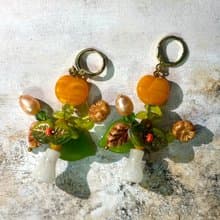 原創手作花瓶耳飾 串珠花束耳環 花朵耳環 手作吊墜耳環 耳夾