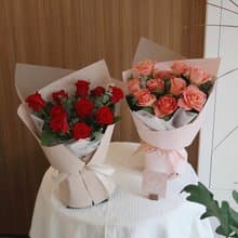 高質感玫瑰花束 紅玫瑰、珍愛你粉橘玫瑰 附卡片與提袋