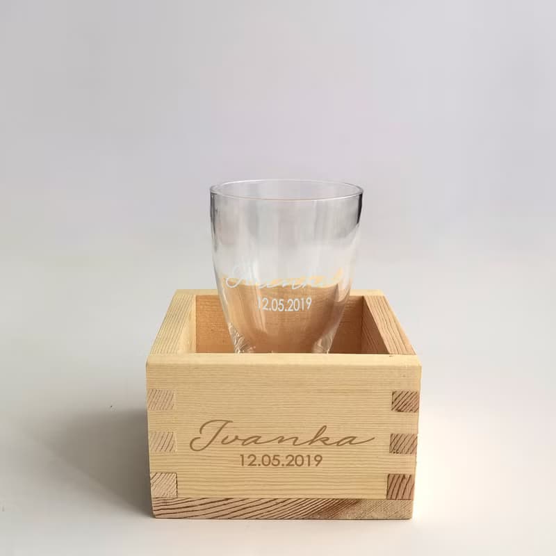 Sake Glass Gift Set|日式清酒杯創意四方小木盒套裝|雕刻
