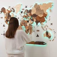 木質世界地圖 LED 世界地圖 帶圖釘 閣樓裝飾 牆壁裝飾
