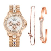 優雅閃爍鋯石金屬石英手錶配閃爍手鏈手鐲套裝